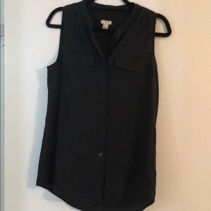 J Crew Black button up sleeveless blouse